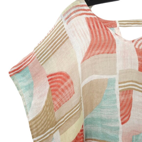 Chicos Linen Poncho Blouse Womens Size S/M Geometric Keyhole Back Pullover - Picture 9 of 16